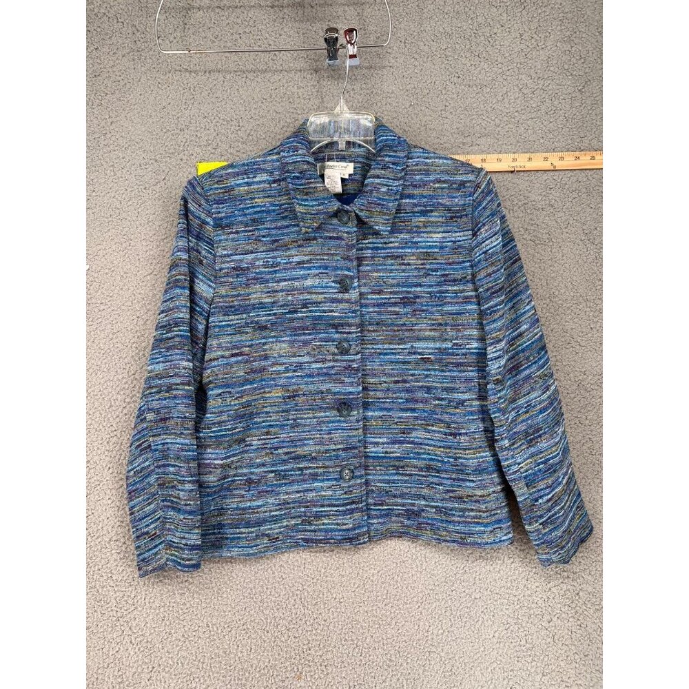 Coldwater Creek Blazer Jacket Women's Size PL Blue Striped Tweed Texture